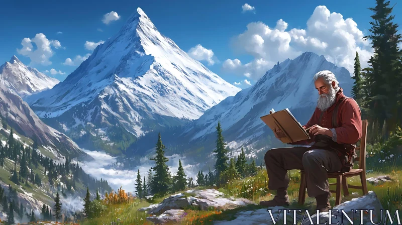 AI ART Scenic Mountain Landscape with Reader