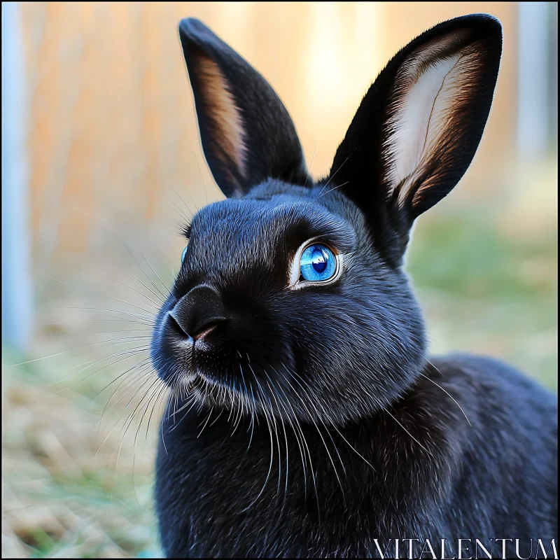 Portrait of a Black Rabbit with Blue Eyes AI Image