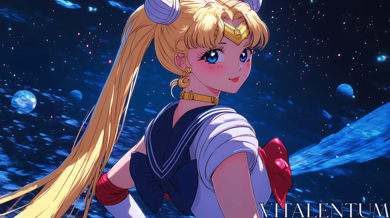 Anime Character in Space with Sailor Outfit AI Image