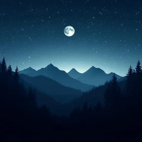 Nightscape of Mountains Under the Moon