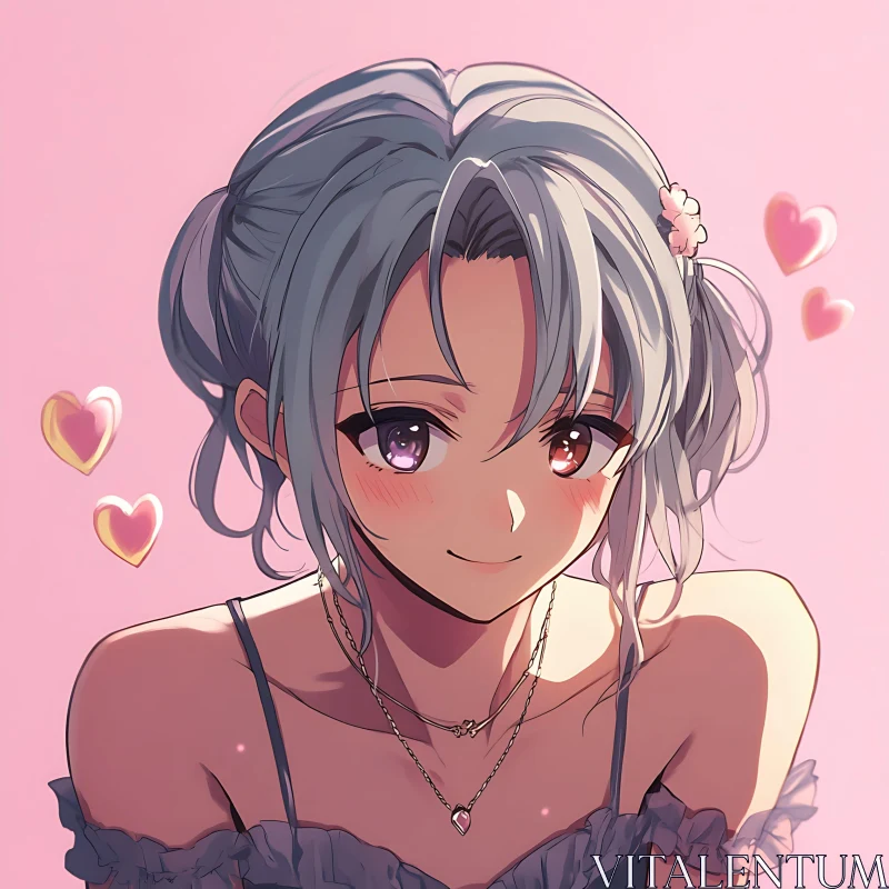 Cute Anime Girl with Pink Background AI Image