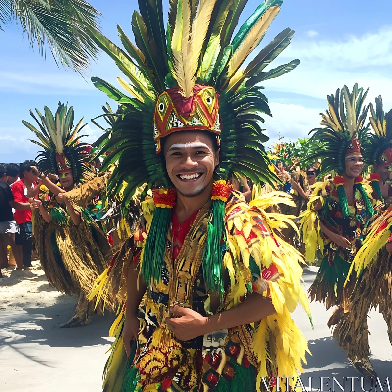 AI ART Cultural Parade: Smiling Man in Feathers