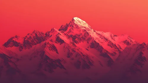 Snowy Mountain in Crimson Light