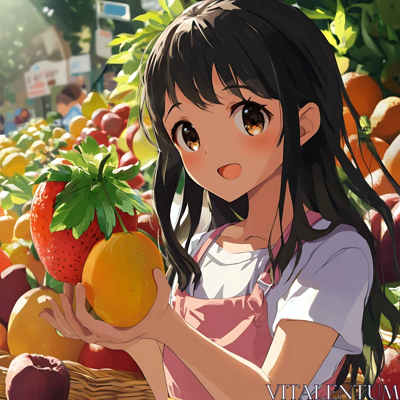 Colorful Market Scene with Anime Girl AI Image