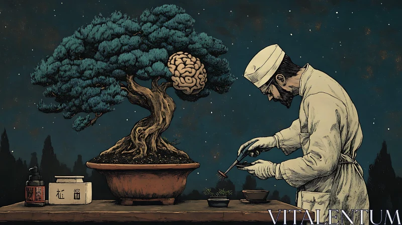 AI ART Surreal Bonsai Tree with Brain Foliage