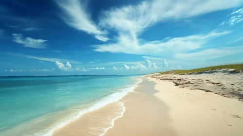 Calm Beach with Blue Sky and Clouds