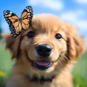 Adorable Puppy and Butterfly Moment