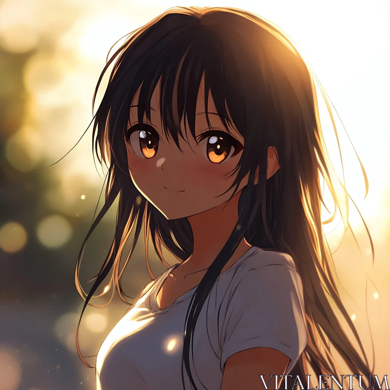 Outdoor Anime Girl at Sunset AI Image