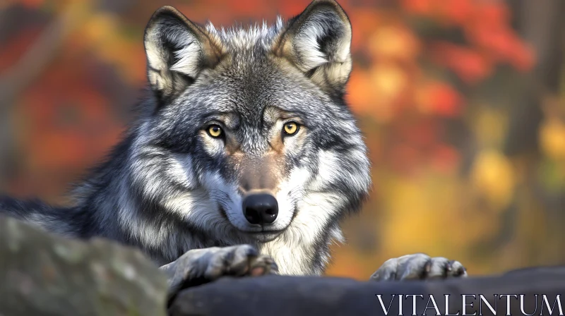 Wolf Portrait in Fall Colors AI Image