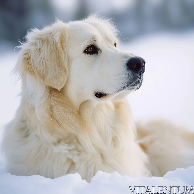 Serene Golden Retriever in Winter AI Image