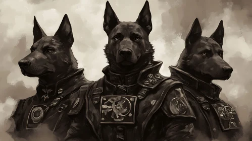 Stoic Military Dogs in Sepia Art