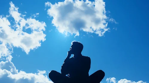 Pensive Silhouette with Clouds and Sky