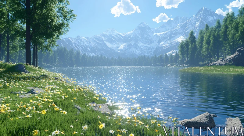 AI ART Tranquil Mountain Lake Scene