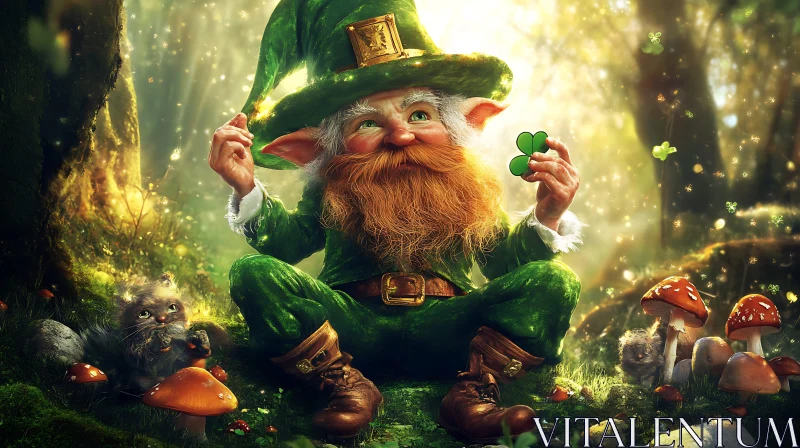 AI ART Forest Leprechaun with Shamrock