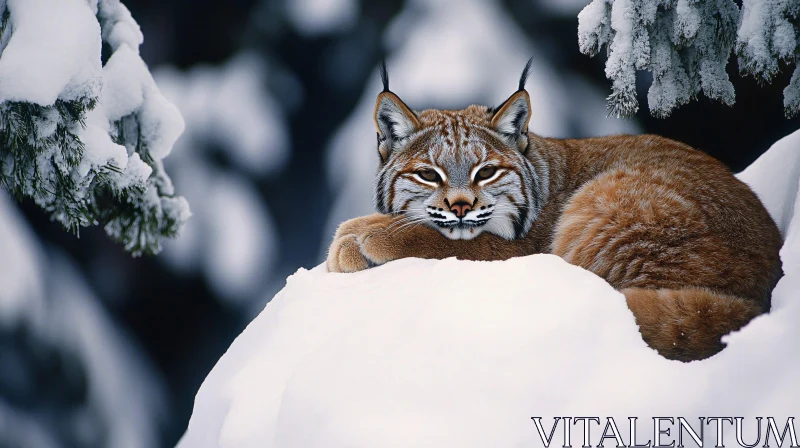 Winter Lynx Portrait on Snowy Day AI Image