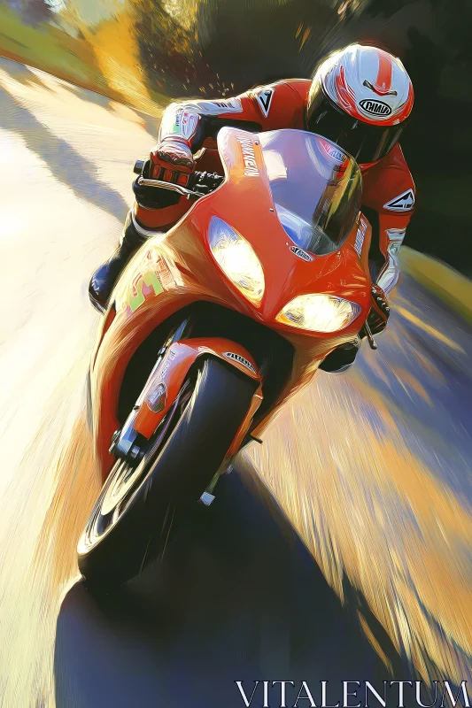 Thrilling Motorcycle Racing on a Winding Road AI Image