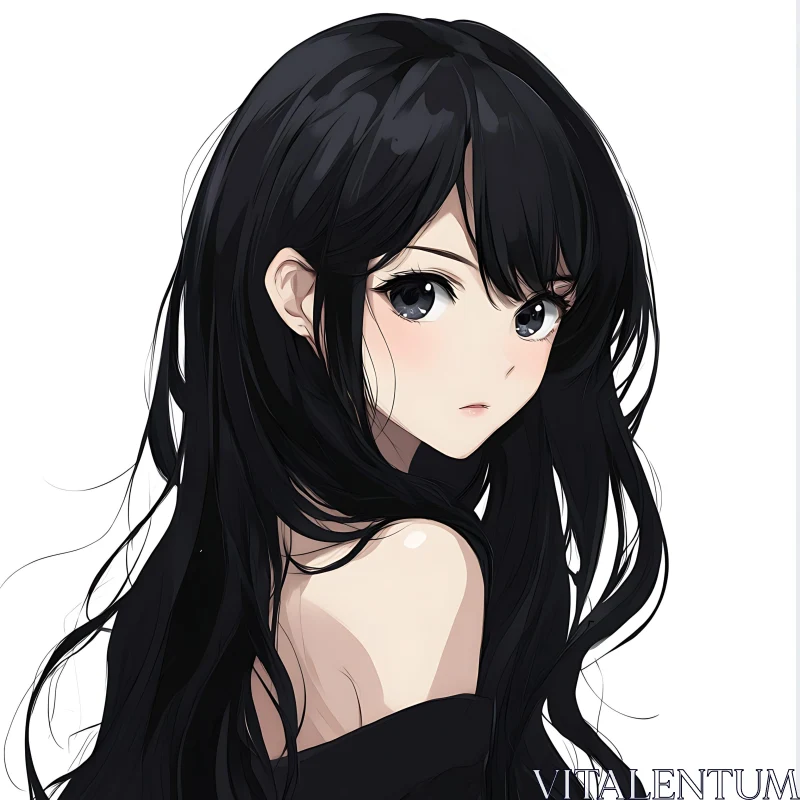 Black-Haired Anime Girl AI Image