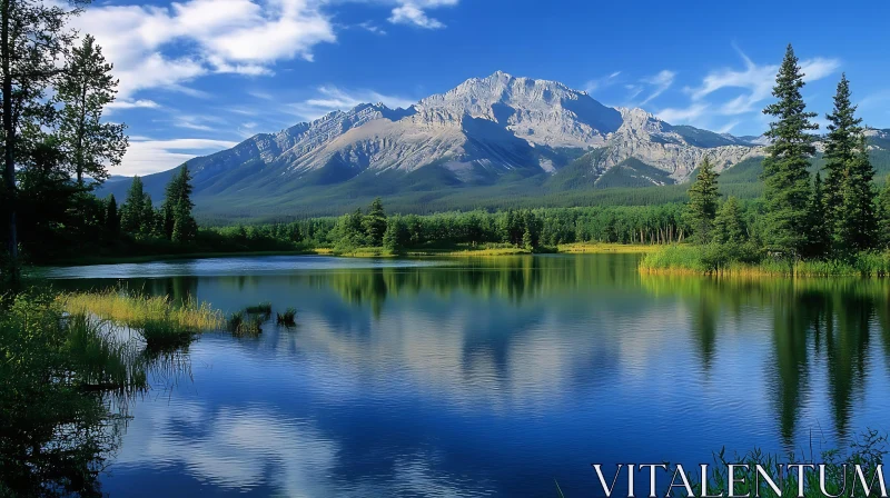 Tranquil Mountain Lake Landscape View AI Image