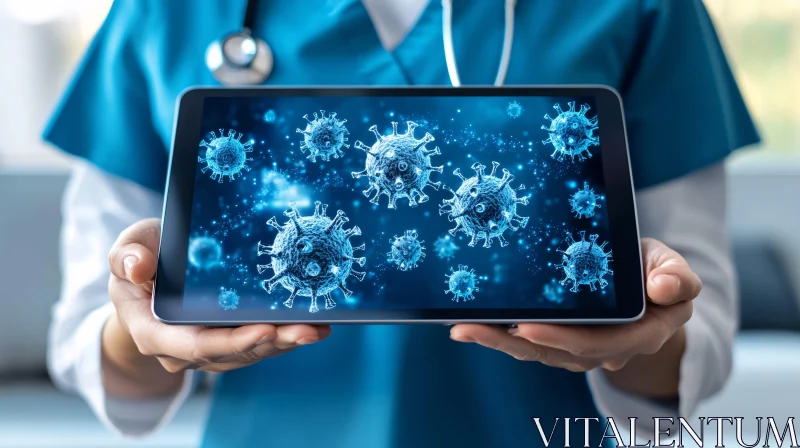 Virus Visualization on Digital Tablet AI Image