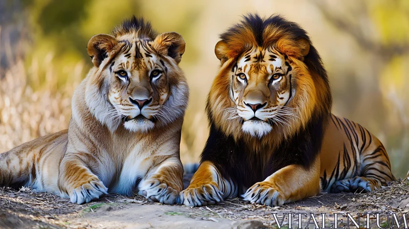 Two Striped Lions in Natural Habitat AI Image