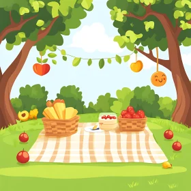 Whimsical Picnic Scene with Food Baskets