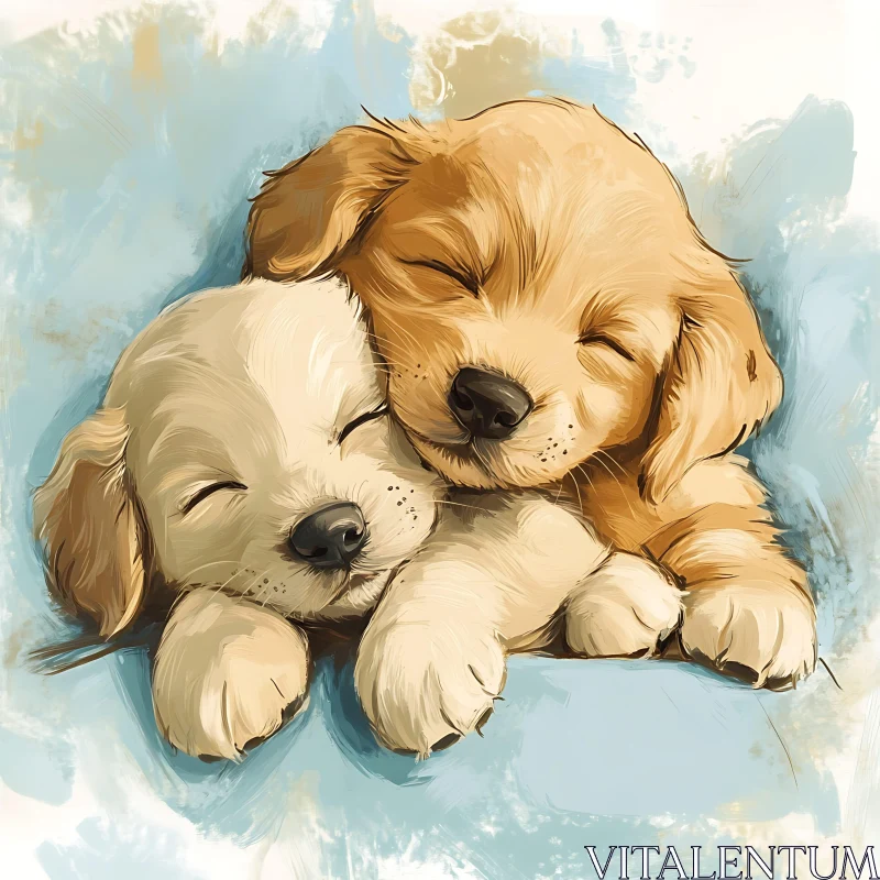 AI ART Cute Puppies Sleeping in an Artistic Painting