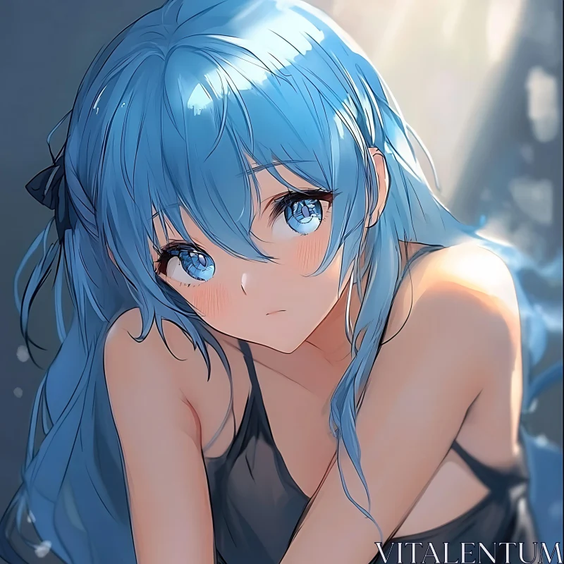 Blue-Haired Anime Girl Portrait AI Image