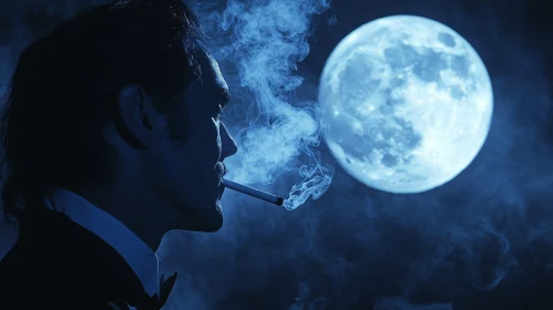 Enigmatic Smoker with Full Moon Background