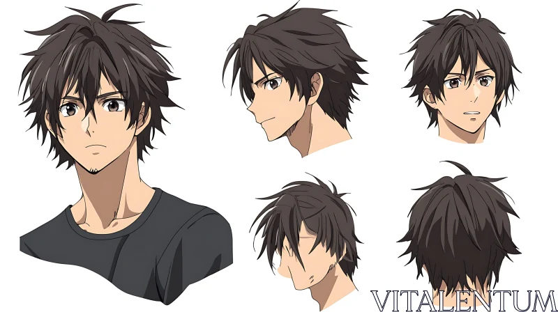 Anime Male Character in Different Poses AI Image