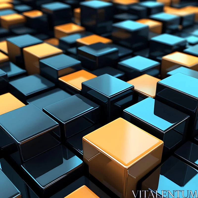 Modern Abstract Art: Glossy Cubes in Blue and Orange AI Image