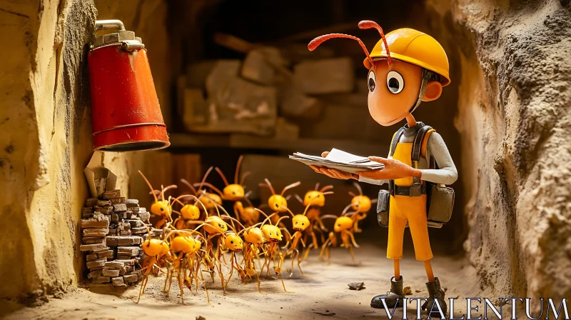 Animated Ants Inspecting Construction Site AI Image