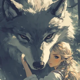 Anime Girl and Wolf Friendship