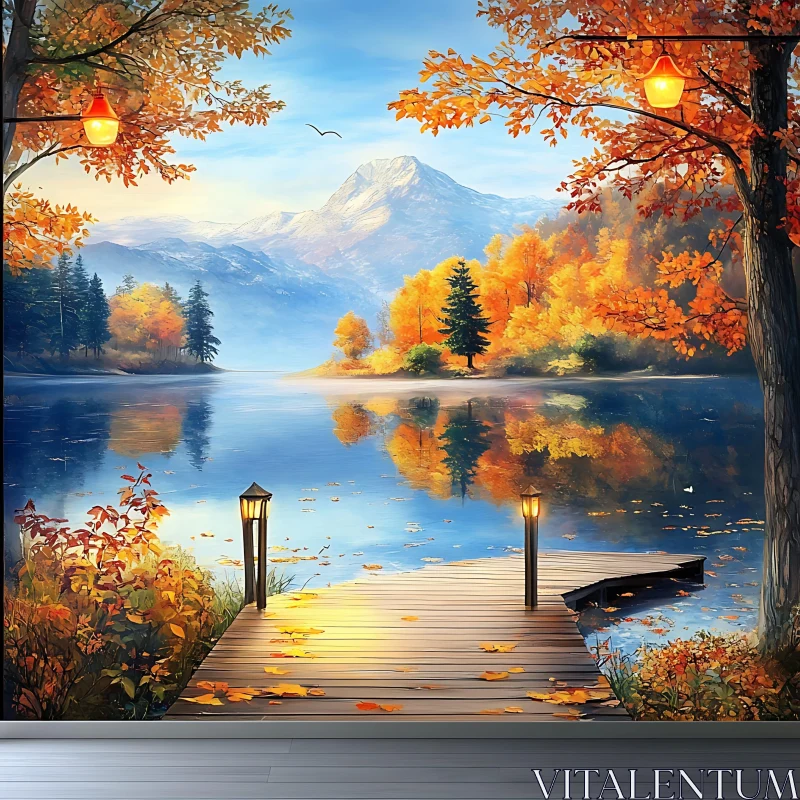 AI ART Picturesque Autumn Lake and Mountain View