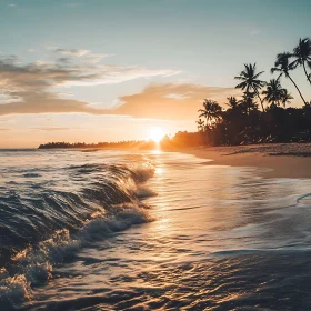 Tranquil Beach Sunset with Palm Trees