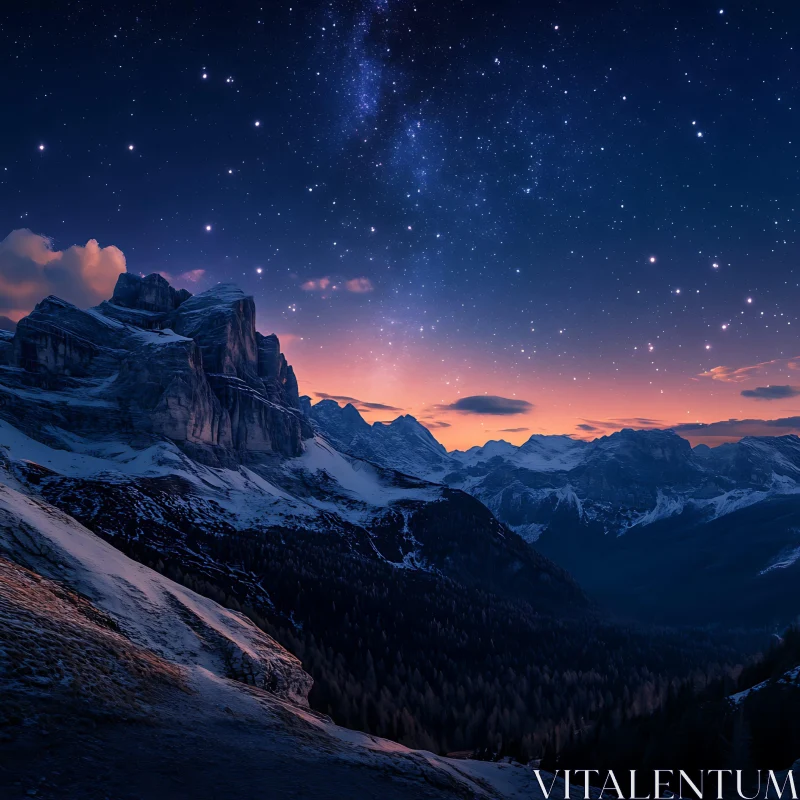 Majestic Mountains Under a Celestial Sky AI Image