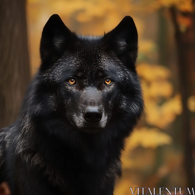 Mystic Black Wolf in the Woods AI Image