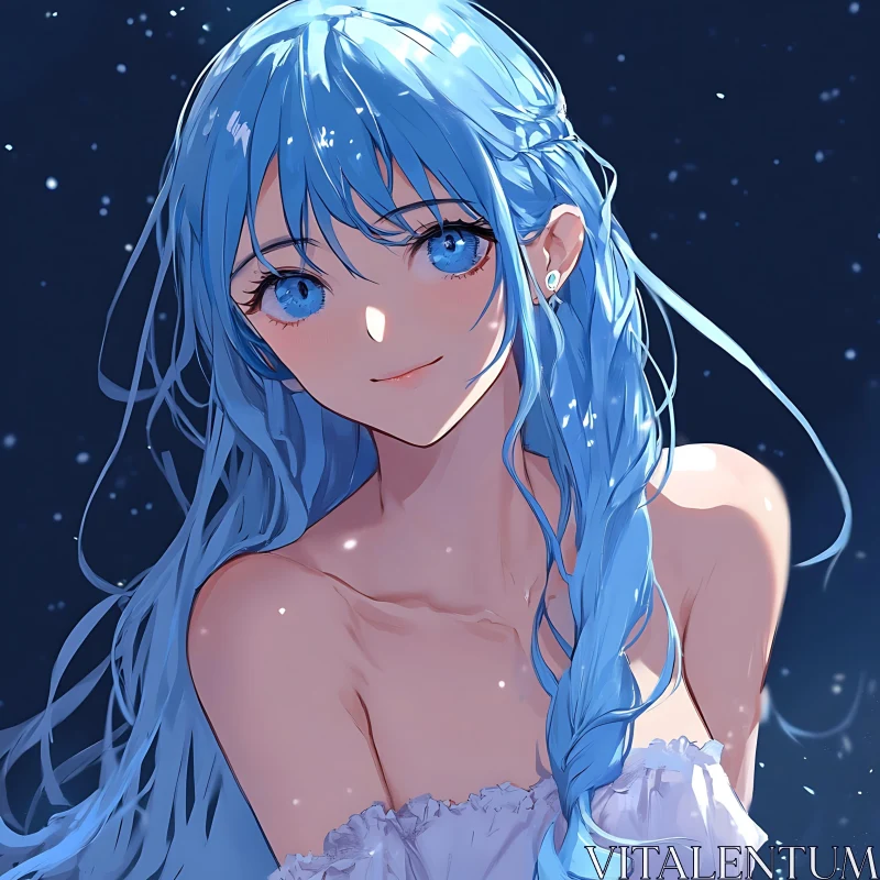 AI ART Serene Anime Girl with Blue Hair under Starry Night