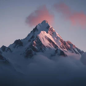 Snowy Mountain Range with Pink Clouds