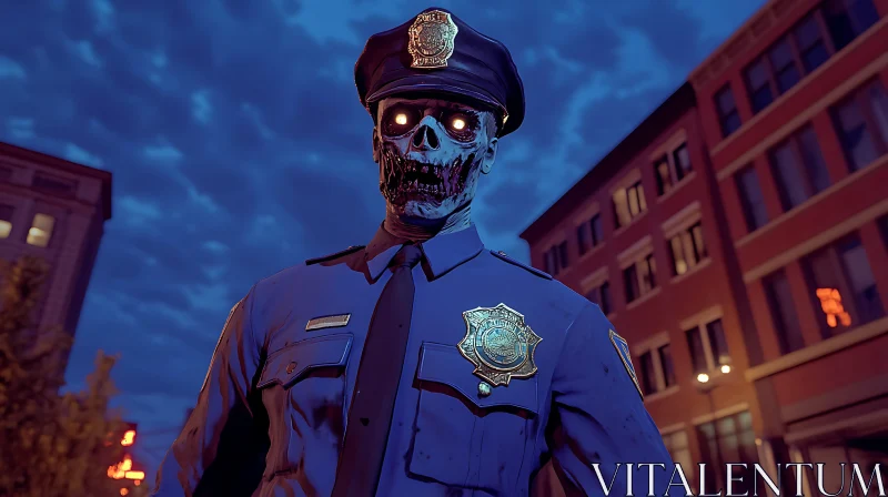 Night Watch: A Zombie Cop's Vigil AI Image