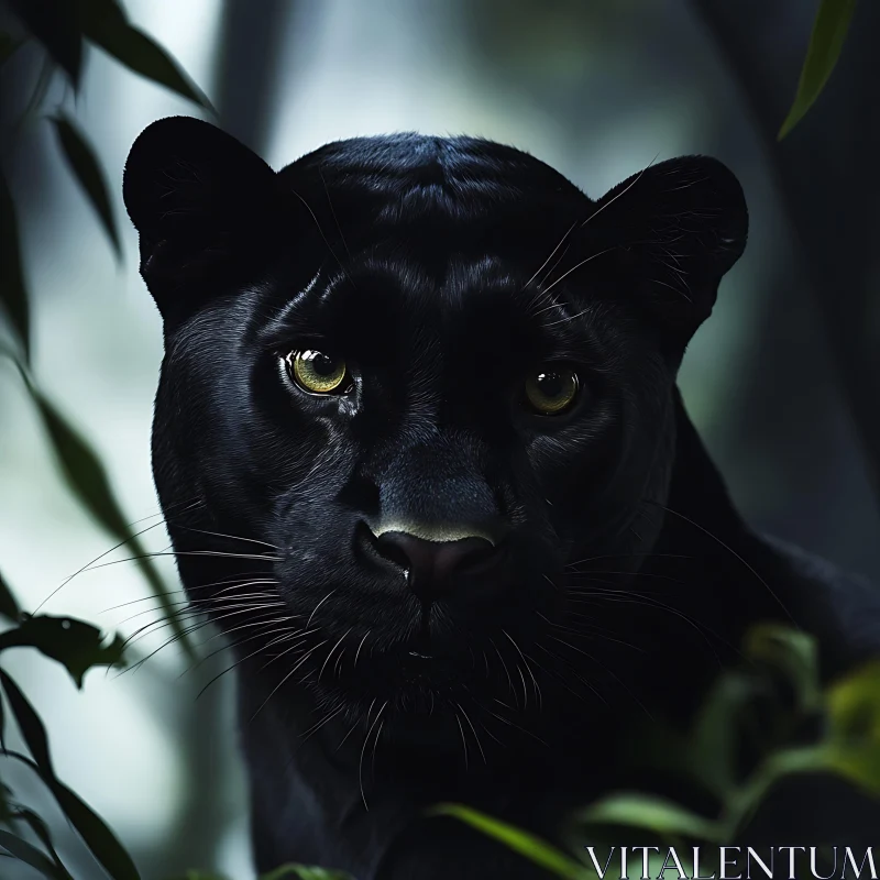 Shadowed Predator: A Black Panther's Gaze AI Image