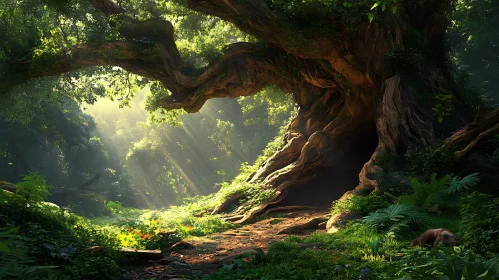 Mystical Forest with Cavernous Tree