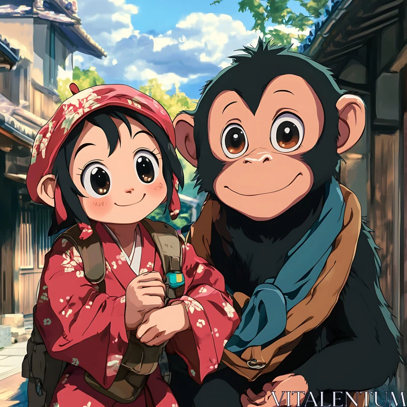 AI ART Adventurous Anime Girl and Monkey