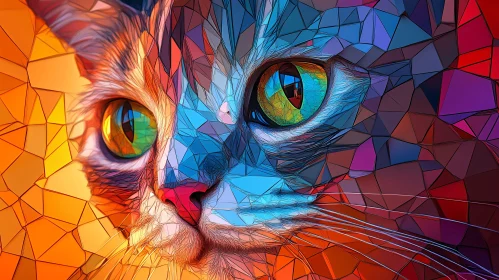 Geometric Cat Art with Vivid Colors