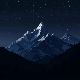 Snowy Peaks Under the Night Sky