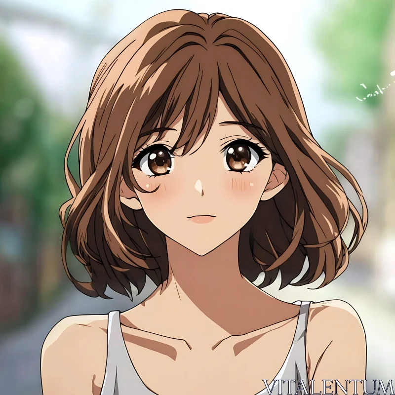 Young Anime Girl with Short Brown Hair AI Image