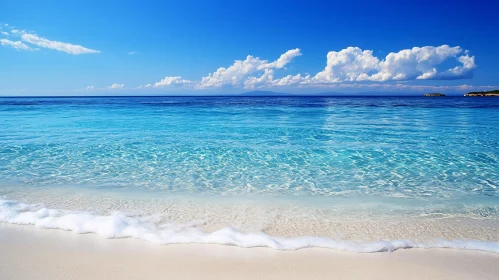 Seascape with White Sand and Blue Sky