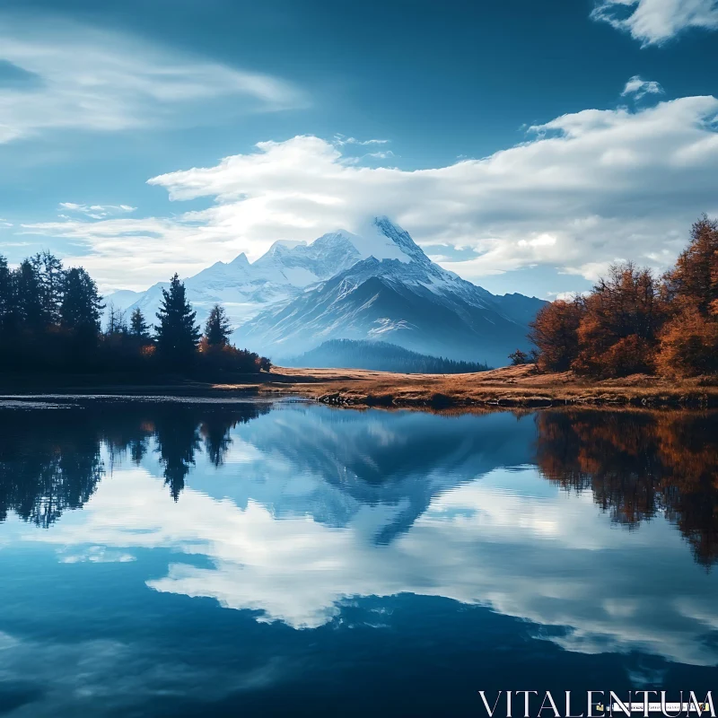 AI ART Snowy Peaks Reflected in Lake