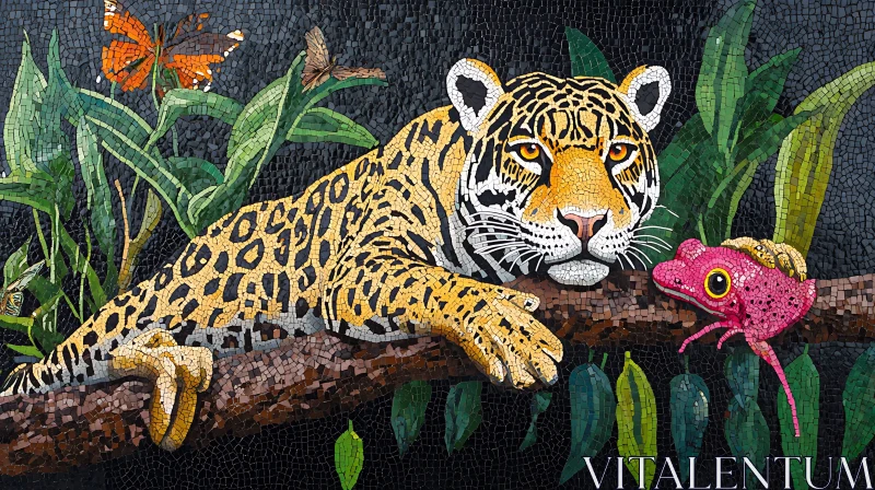 Resting Jaguar Mosaic Art AI Image