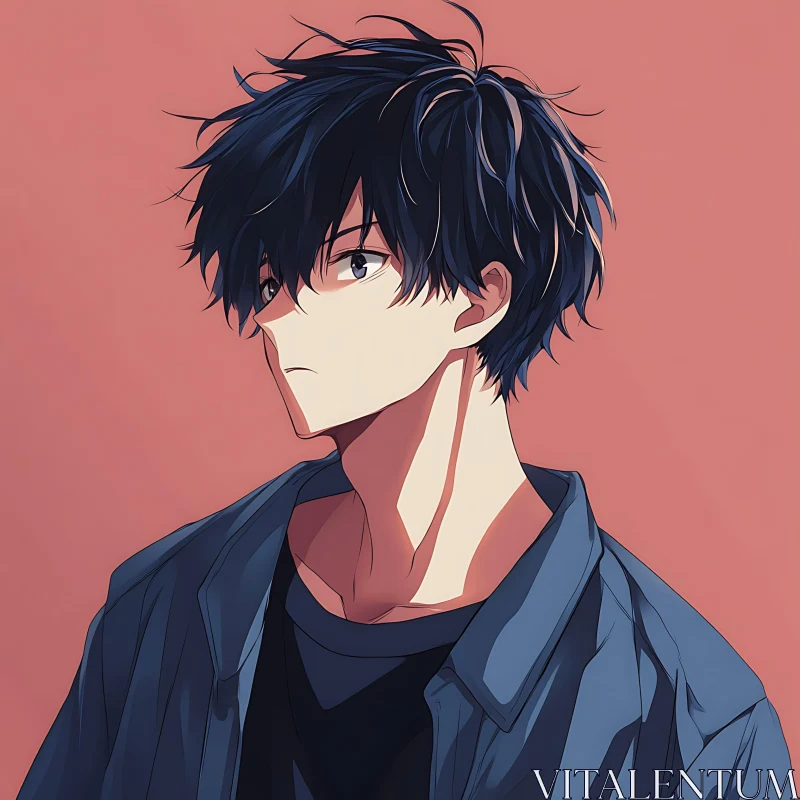 Serious Young Man in Anime Style AI Image