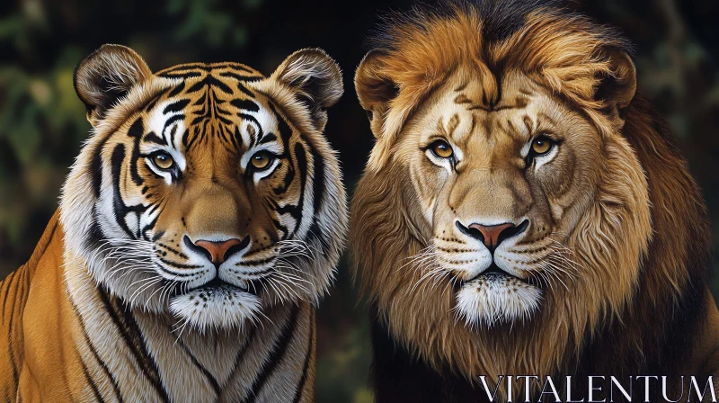 Majestic Lion and Tiger Side by Side AI Image